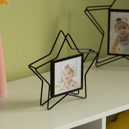 Fabulaxe Modern Star Shape Black Metal Decor Photo Frame for Tabletop Display, 4 x 4 QI004498.BK.S